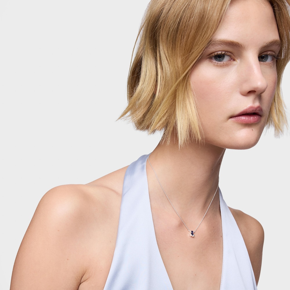 Collar corto motivo oso de plata y zafiro azul creado en laboratorio Color Bear LGG