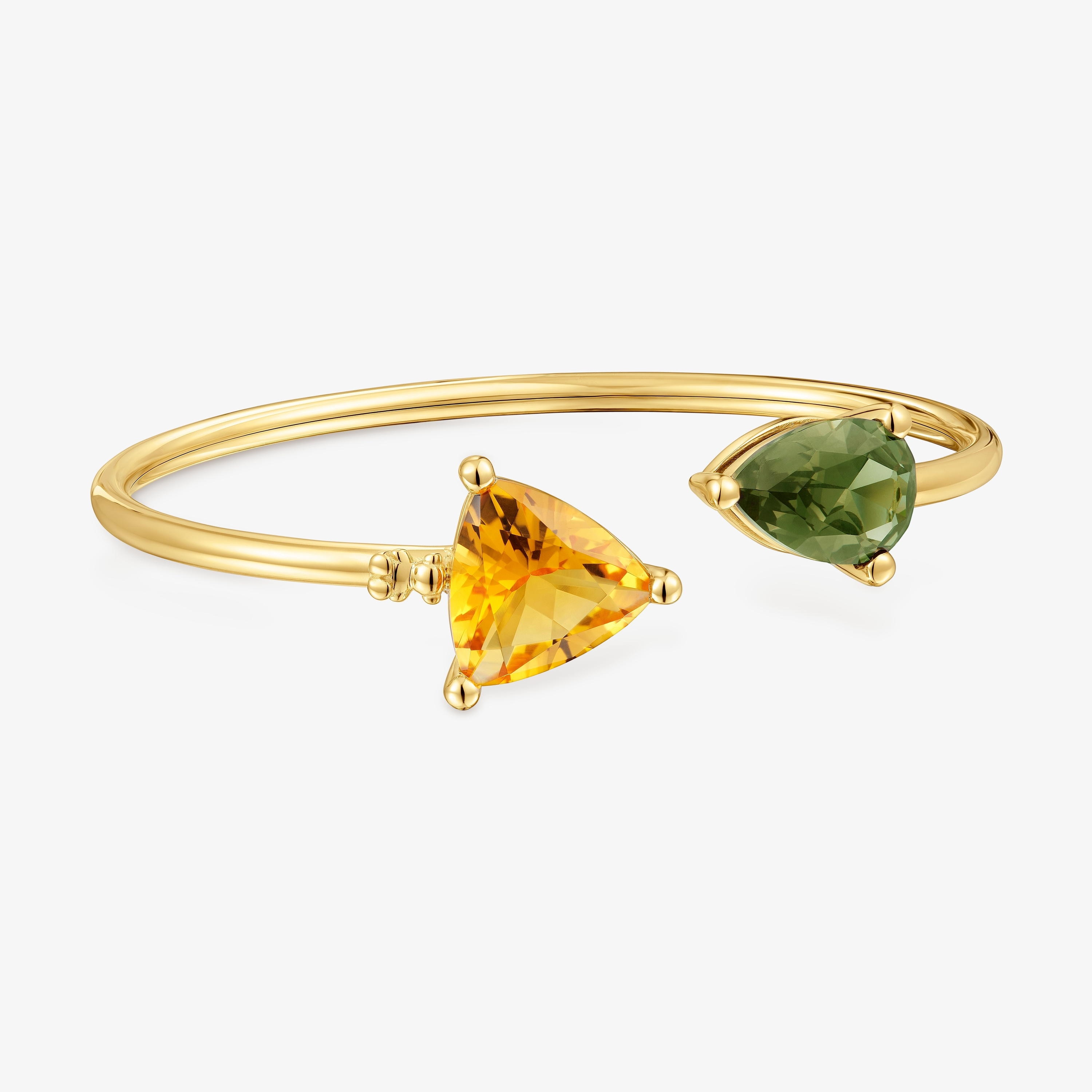 Bangle in 18K gold vermeil and lab-grown citrine and green spinel