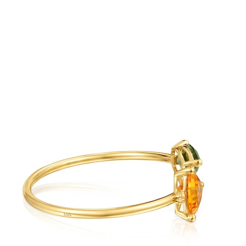 Bangle in 18kt gold plating over silver and lab-grown citrine and green spinel TOUS Color LGG