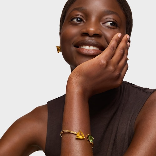 Bangle in 18kt gold plating over silver and lab-grown citrine and green spinel TOUS Color LGG