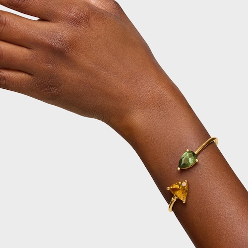 Bangle in 18kt gold plating over silver and lab-grown citrine and green spinel TOUS Color LGG
