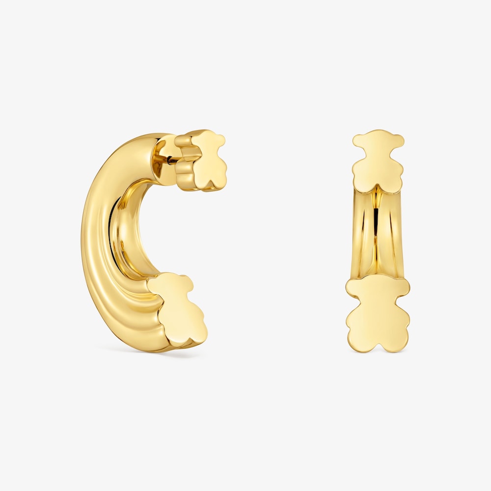 Pendientes de aro con ba&ntilde;o de oro 18 kt sobre plata y motivo oso TOUS 1950