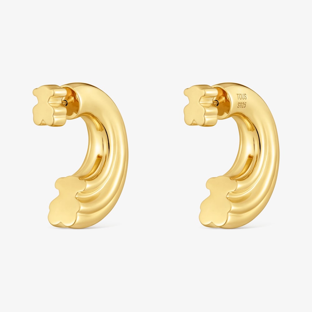 Pendientes de aro con ba&ntilde;o de oro 18 kt sobre plata y motivo oso TOUS 1950
