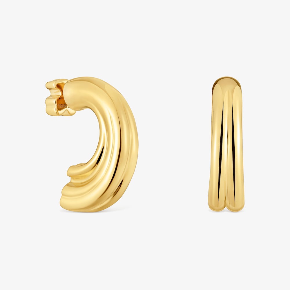 Pendientes de aro con ba&ntilde;o de oro 18 kt sobre plata y motivo oso TOUS 1950