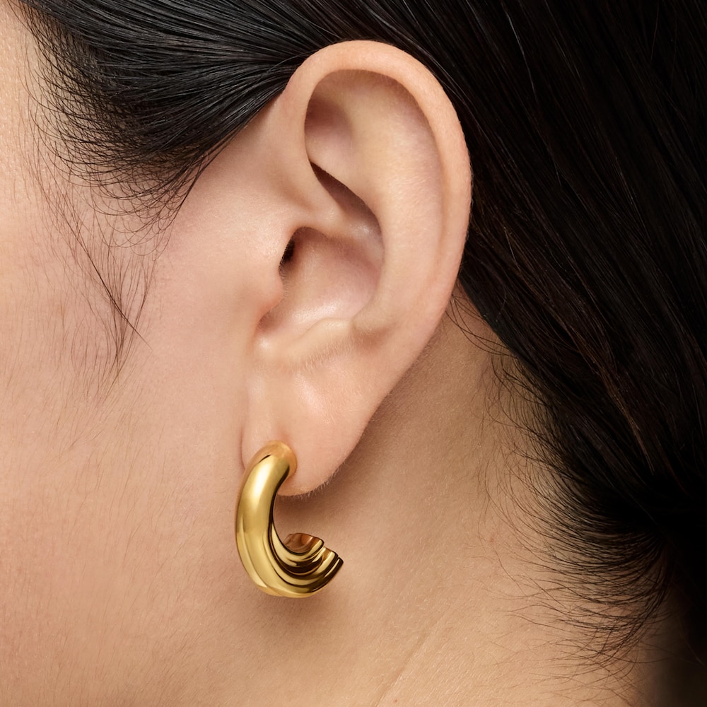 Pendientes de aro con ba&ntilde;o de oro 18 kt sobre plata y motivo oso TOUS 1950