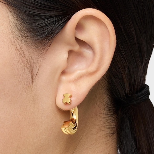 Pendientes de aro con baño de oro 18 kt sobre plata y motivo oso TOUS 1950