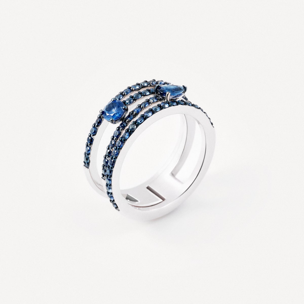 White gold Double ring with pear-cut blue sapphire TOUS ATELIER