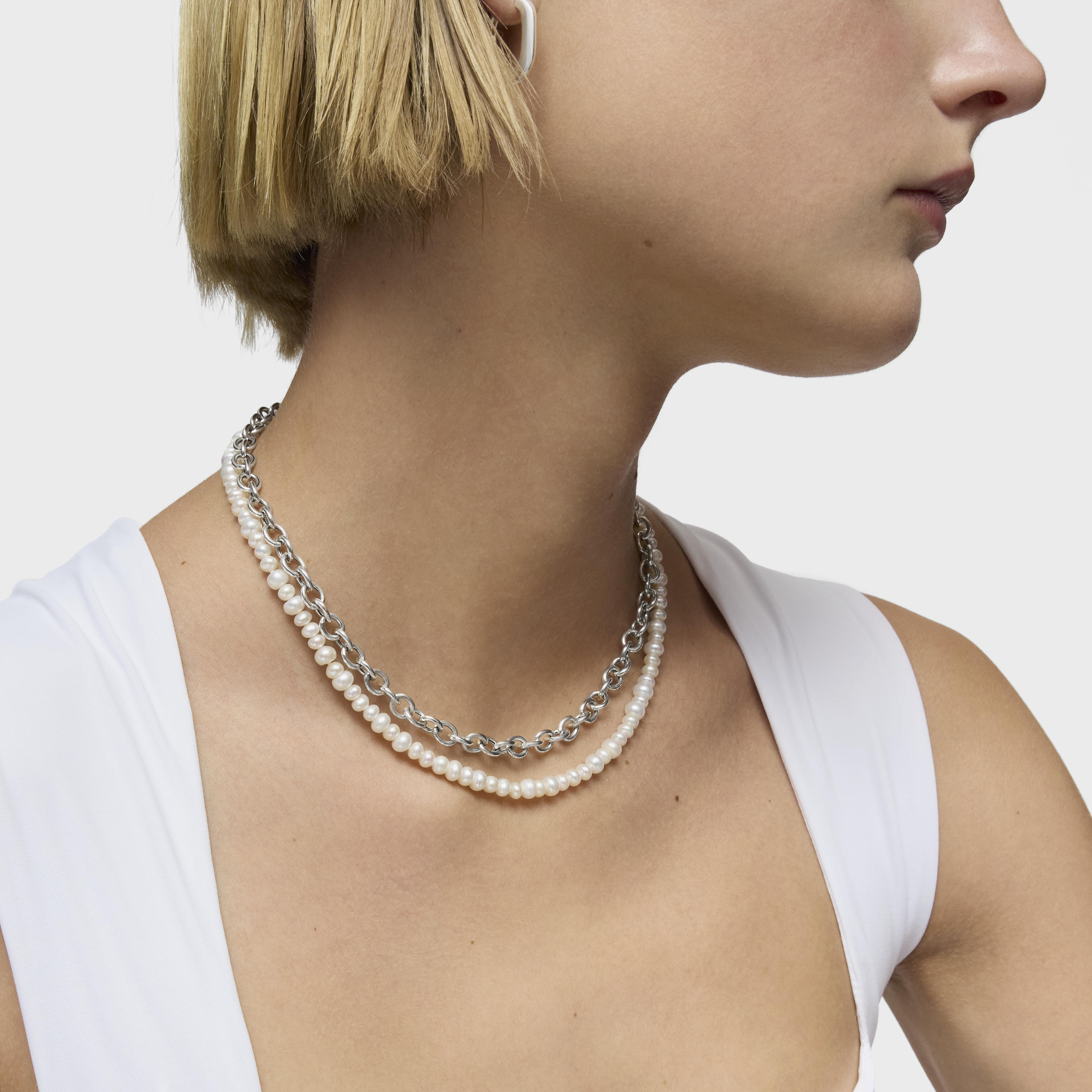 Silver Necklace with cultured pearls Sweet Dolls