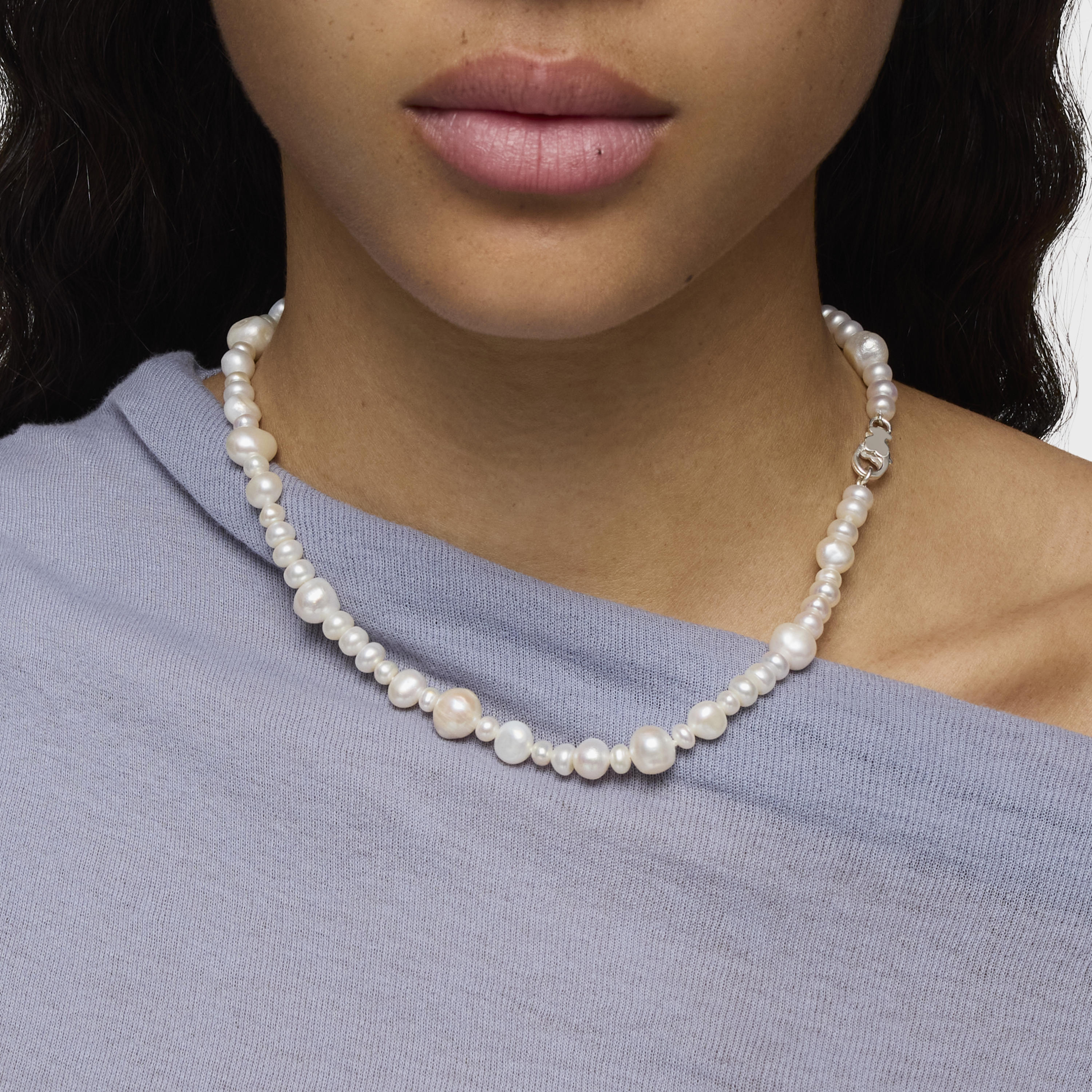 Silver Necklace with large cultured pearls Sweet Dolls