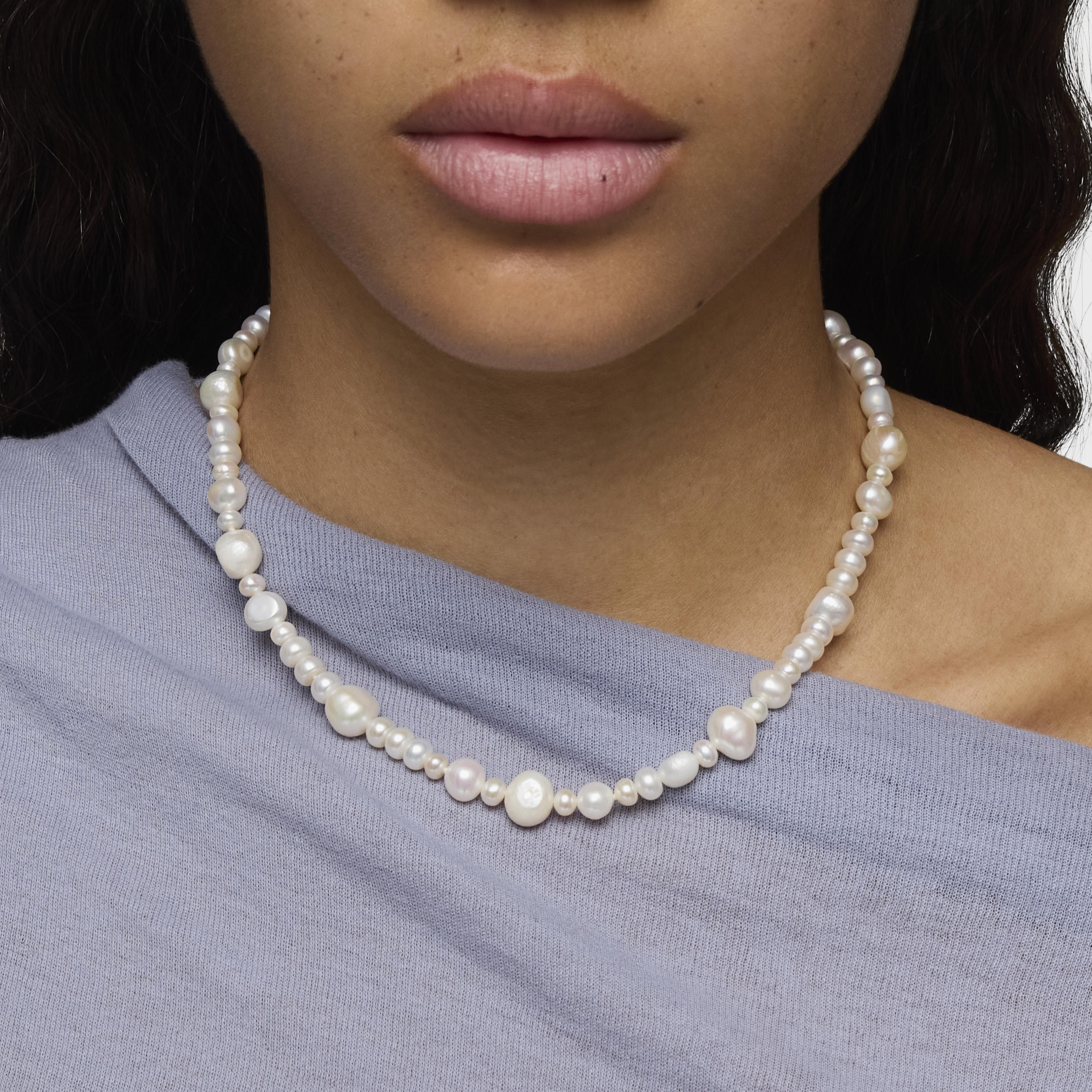 Silver Necklace with large cultured pearls Sweet Dolls