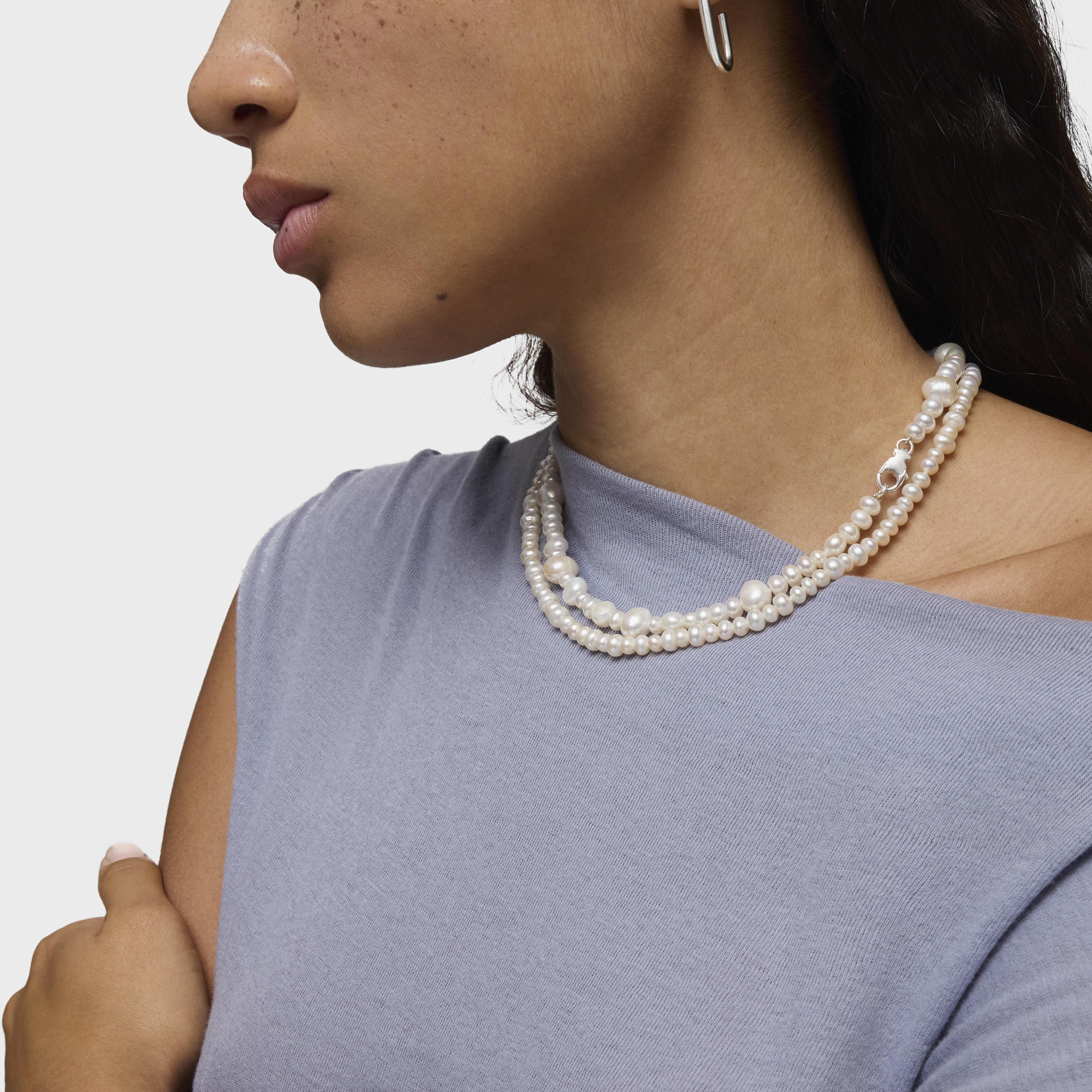 Silver Necklace with large cultured pearls Sweet Dolls