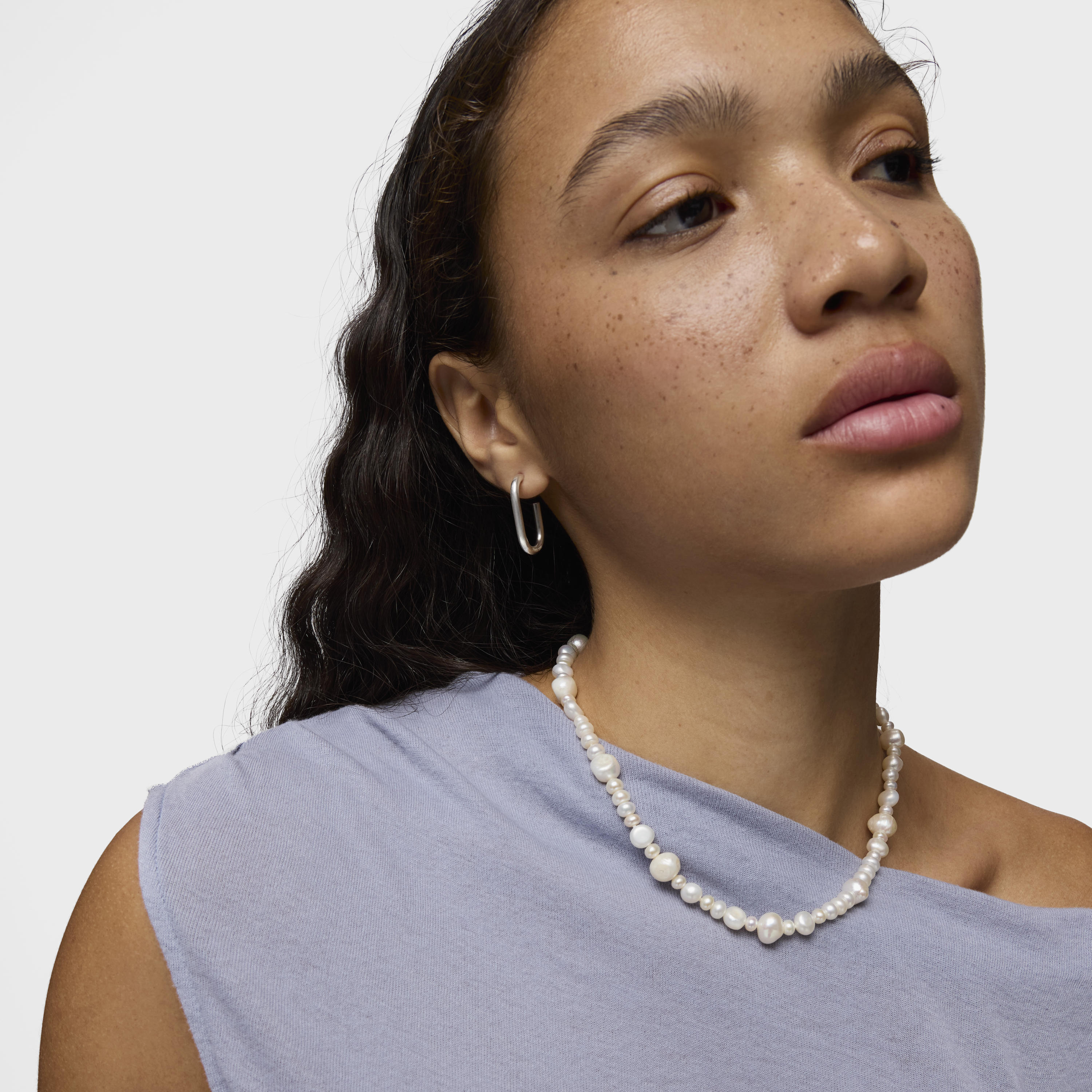 Silver Necklace with large cultured pearls Sweet Dolls