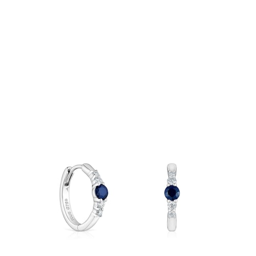 Brincos de argola em ouro branco com diamantes e safiras Tous Sweet Sapphire