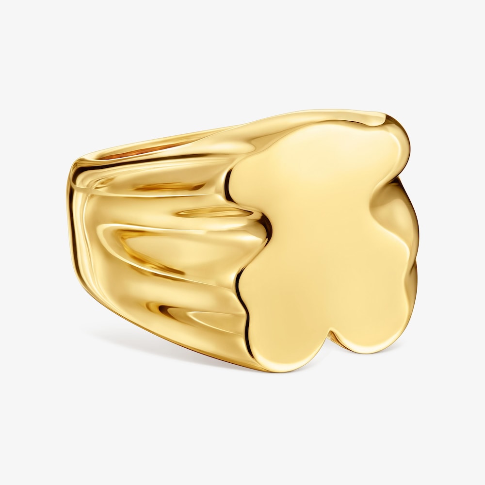 Pečetn&iacute; prsten Sweet Dolls s&nbsp;15mm medv&iacute;dkem ze stř&iacute;bra pozlacen&eacute;ho 18kar&aacute;tov&yacute;m zlatem