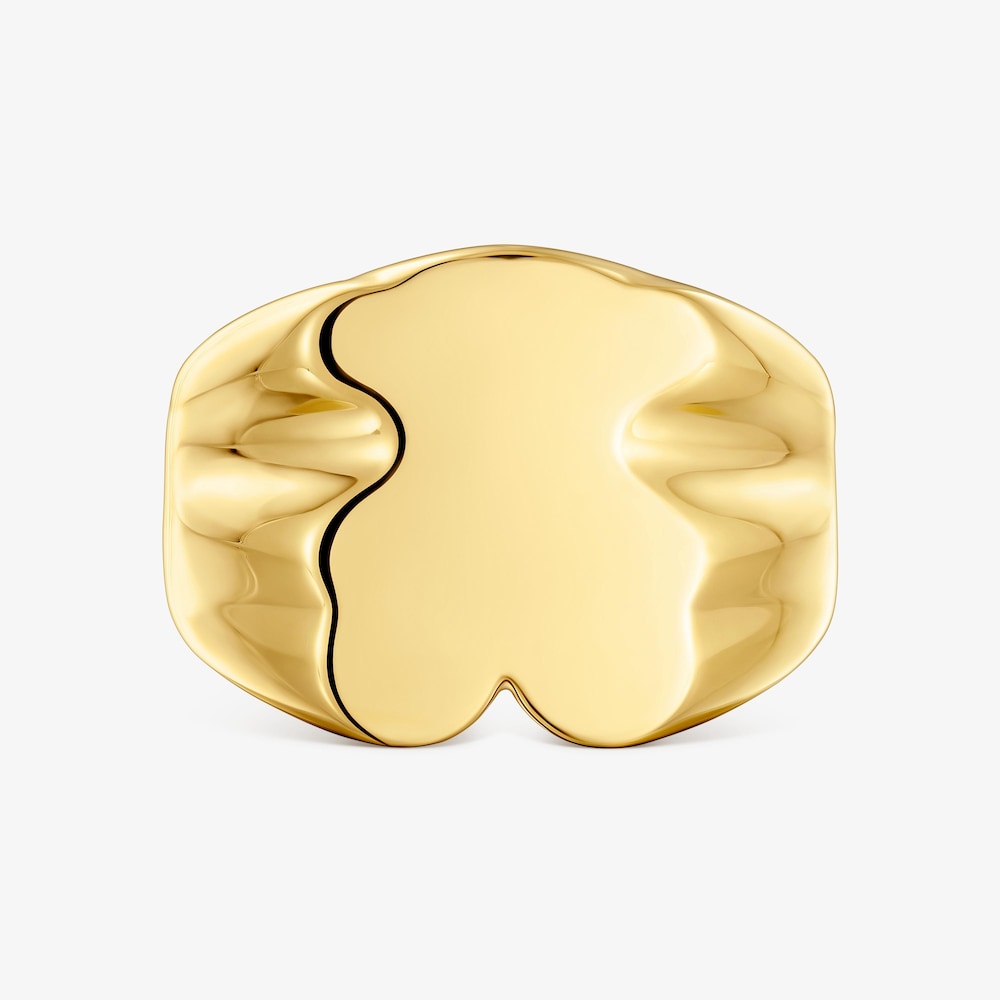 Pečetn&iacute; prsten Sweet Dolls s&nbsp;15mm medv&iacute;dkem ze stř&iacute;bra pozlacen&eacute;ho 18kar&aacute;tov&yacute;m zlatem