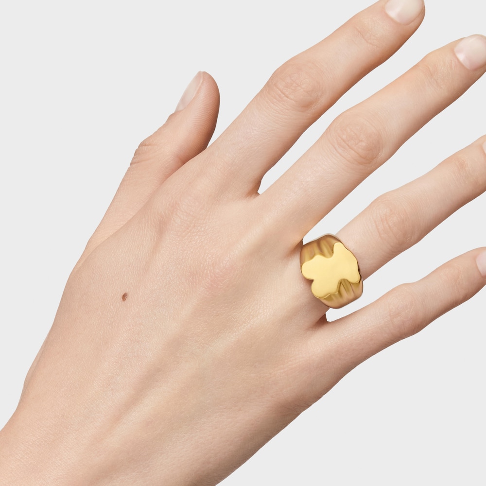 Pečetn&iacute; prsten Sweet Dolls s&nbsp;15mm medv&iacute;dkem ze stř&iacute;bra pozlacen&eacute;ho 18kar&aacute;tov&yacute;m zlatem