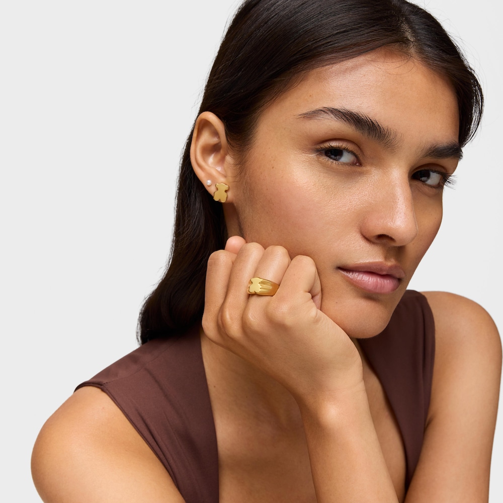 Pečatn&yacute; prsteň s&nbsp;10&nbsp;mm medved&iacute;kom s&nbsp;18&nbsp;kt pozl&aacute;ten&iacute;m na striebre Sweet Dolls