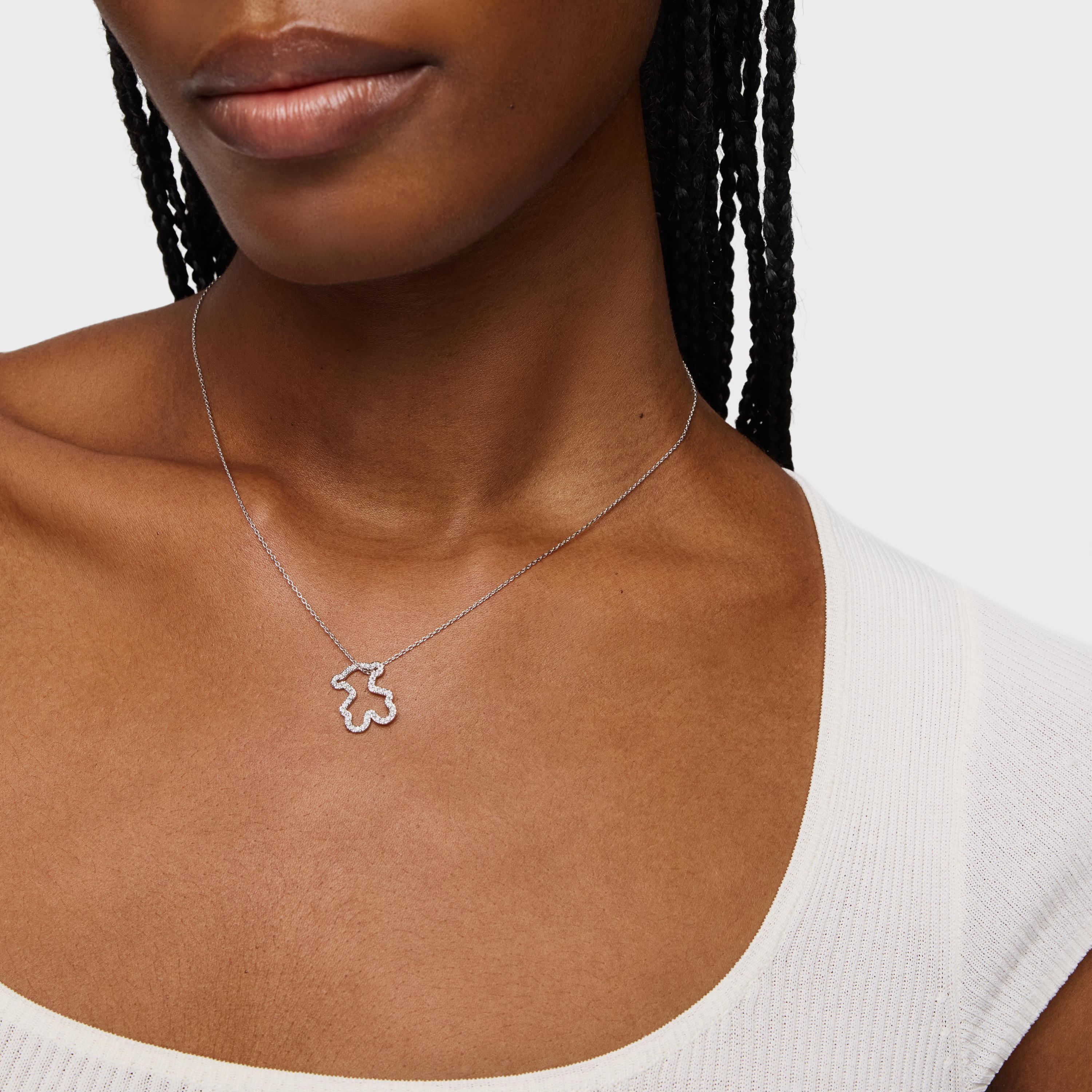 16 mm 18K white gold bear pendant with diamonds Icon Gems | TOUS