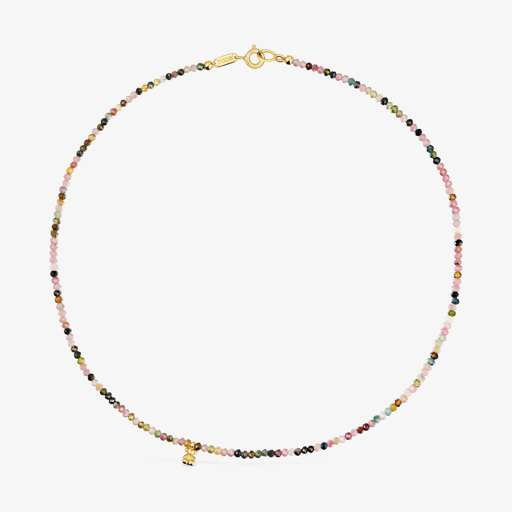 Short 18K gold vermeil Necklace with tourmalines Bold Bear