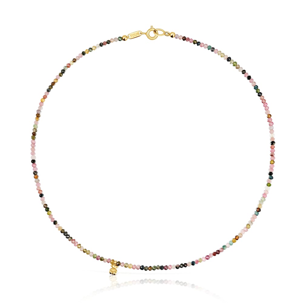 Short 18kt gold plating over silver Necklace with tourmalines Bold Bear