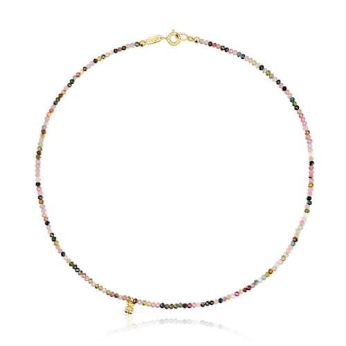 Short 18kt gold plating over silver Necklace with tourmalines Bold Bear
