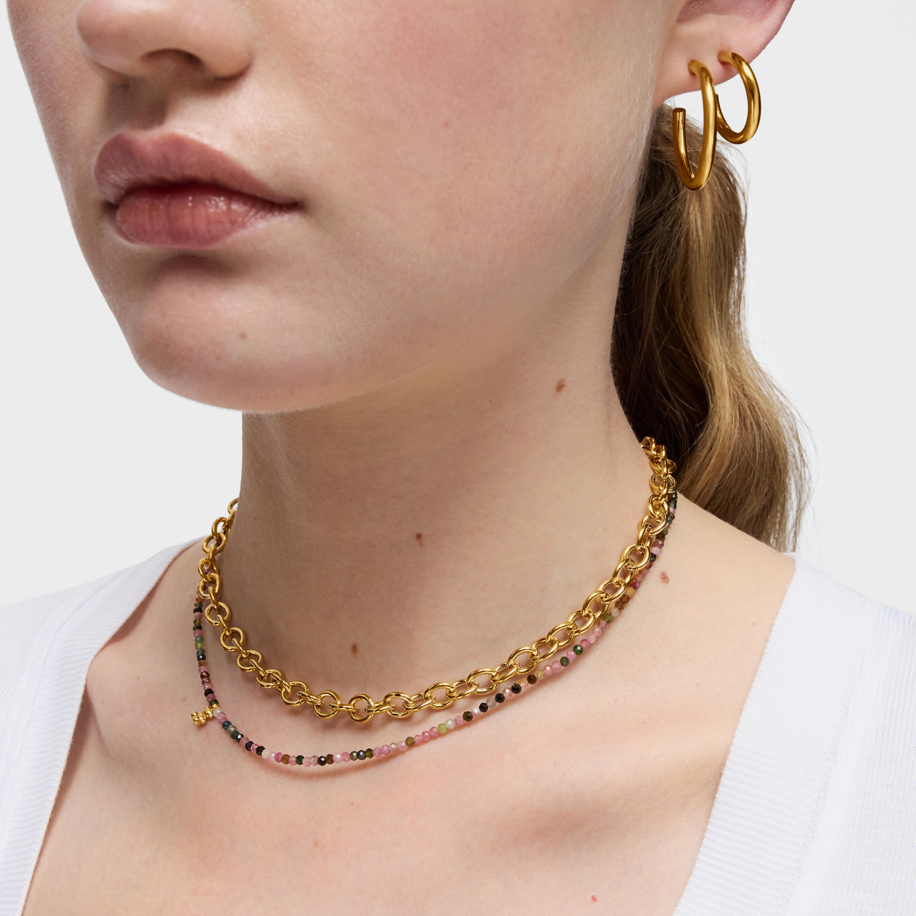 Short 18kt gold plating over silver Necklace with tourmalines Bold Bear