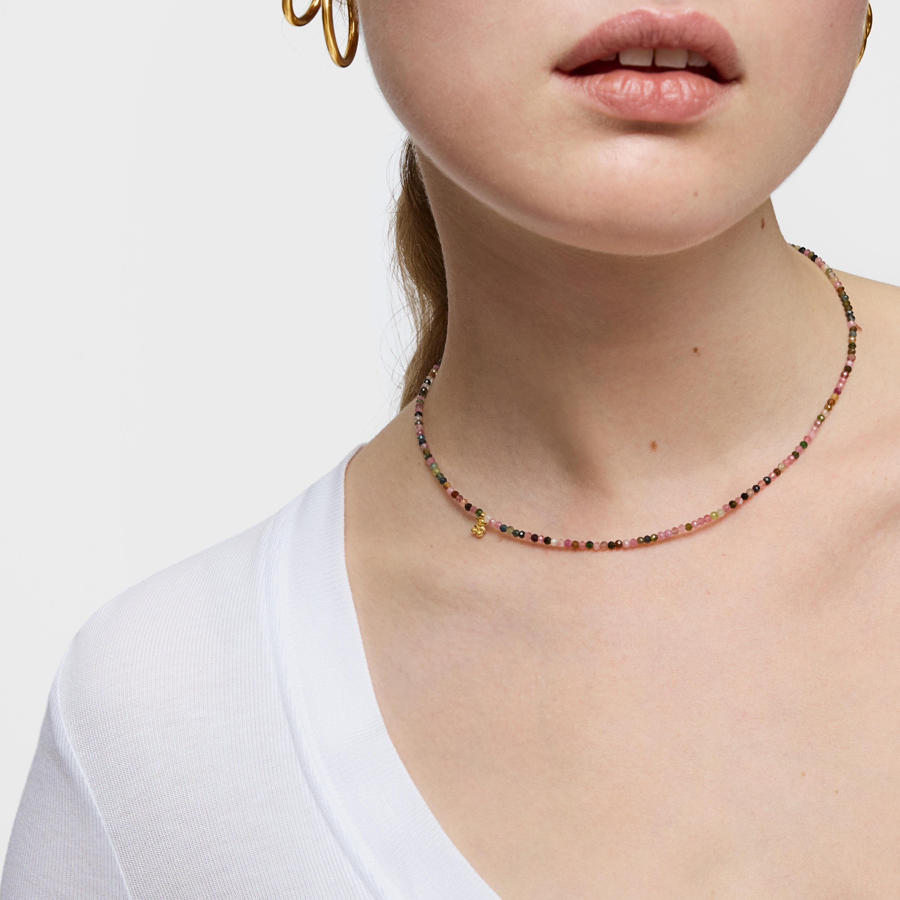 Short 18kt gold plating over silver Necklace with tourmalines Bold Bear