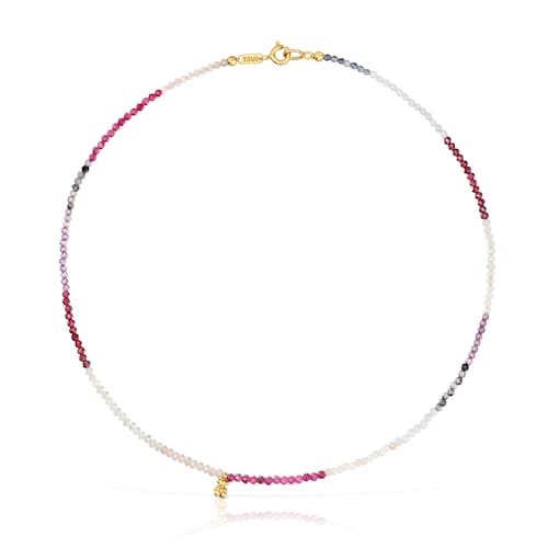 Short 18kt gold plating over silver Necklace with tourmalines Bold Bear
