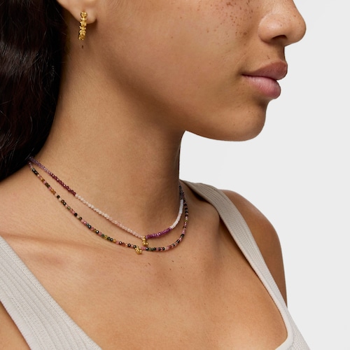 Short 18kt gold plating over silver Necklace with tourmalines Bold Bear