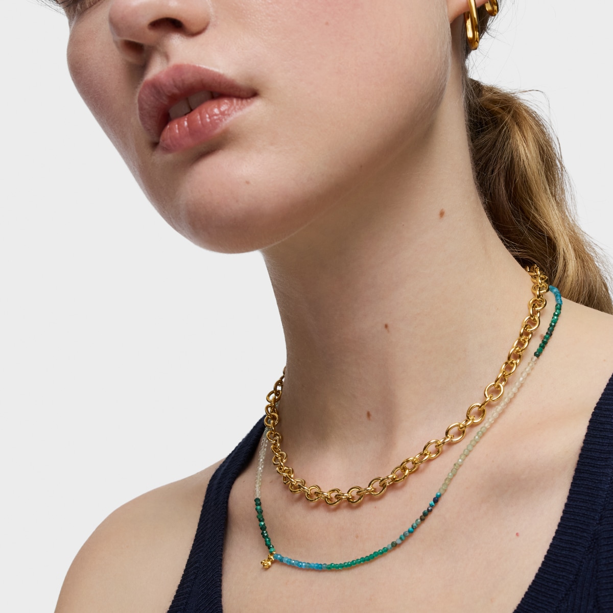 Collar corto con baño de oro 18 kt sobre plata y turmalinas Bold Bear