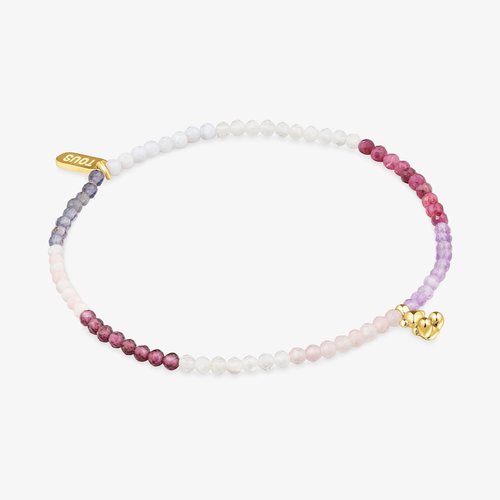 Pulsera el&aacute;stica con ba&ntilde;o de oro 18 kt sobre plata y gemas rosadas Bold Bear