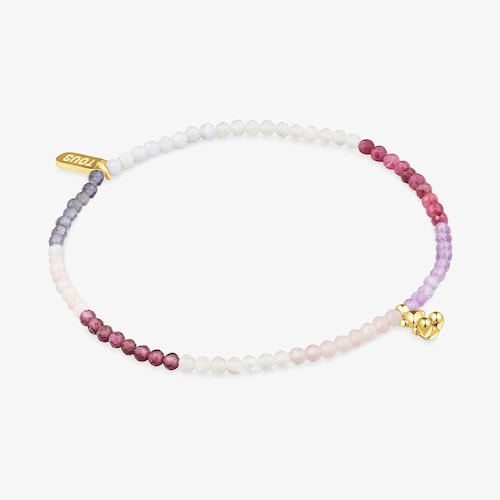 Pulsera el&aacute;stica con ba&ntilde;o de oro 18 kt sobre plata y gemas rosadas Bold Bear