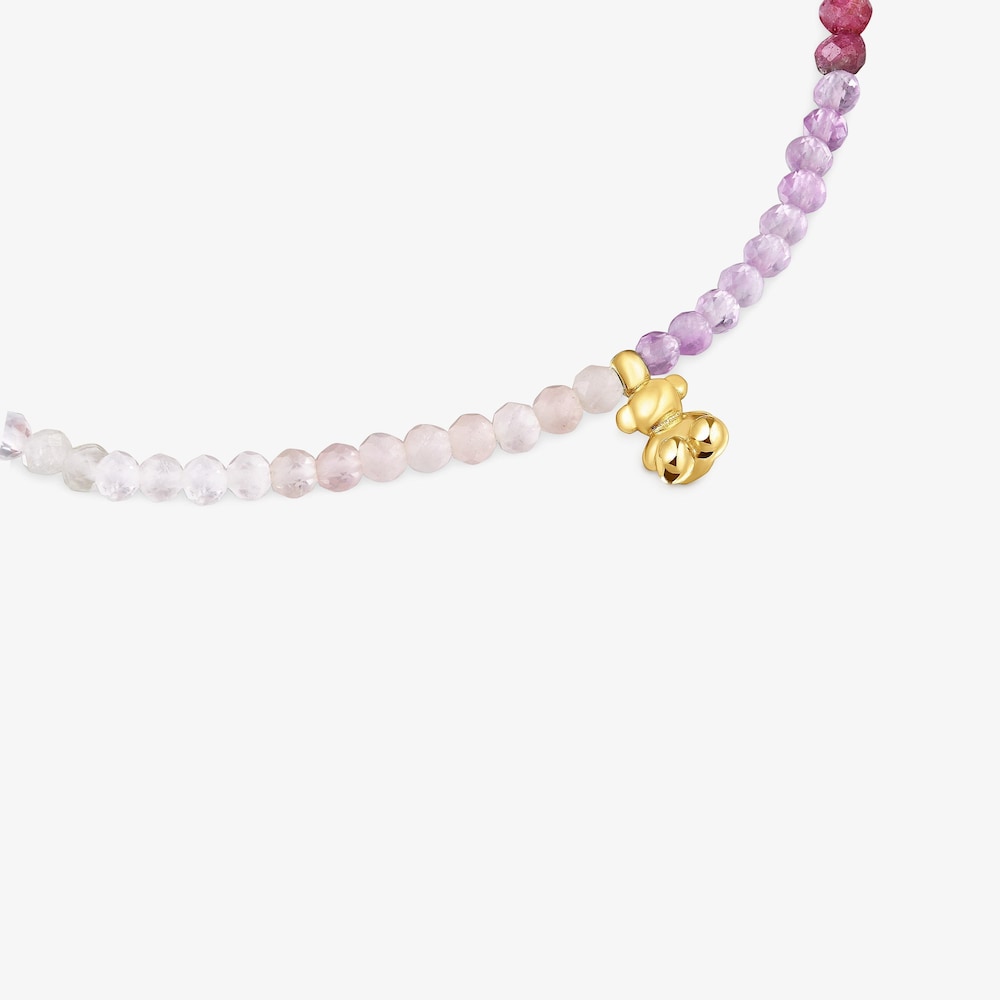 Pulsera el&aacute;stica con ba&ntilde;o de oro 18 kt sobre plata y gemas rosadas Bold Bear
