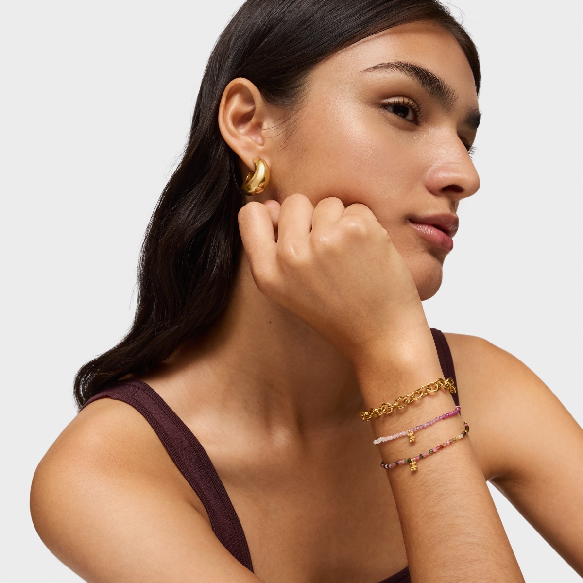 18kt gold plating over silver elastic Bracelet with rose gemstones TOUS Bold Bear