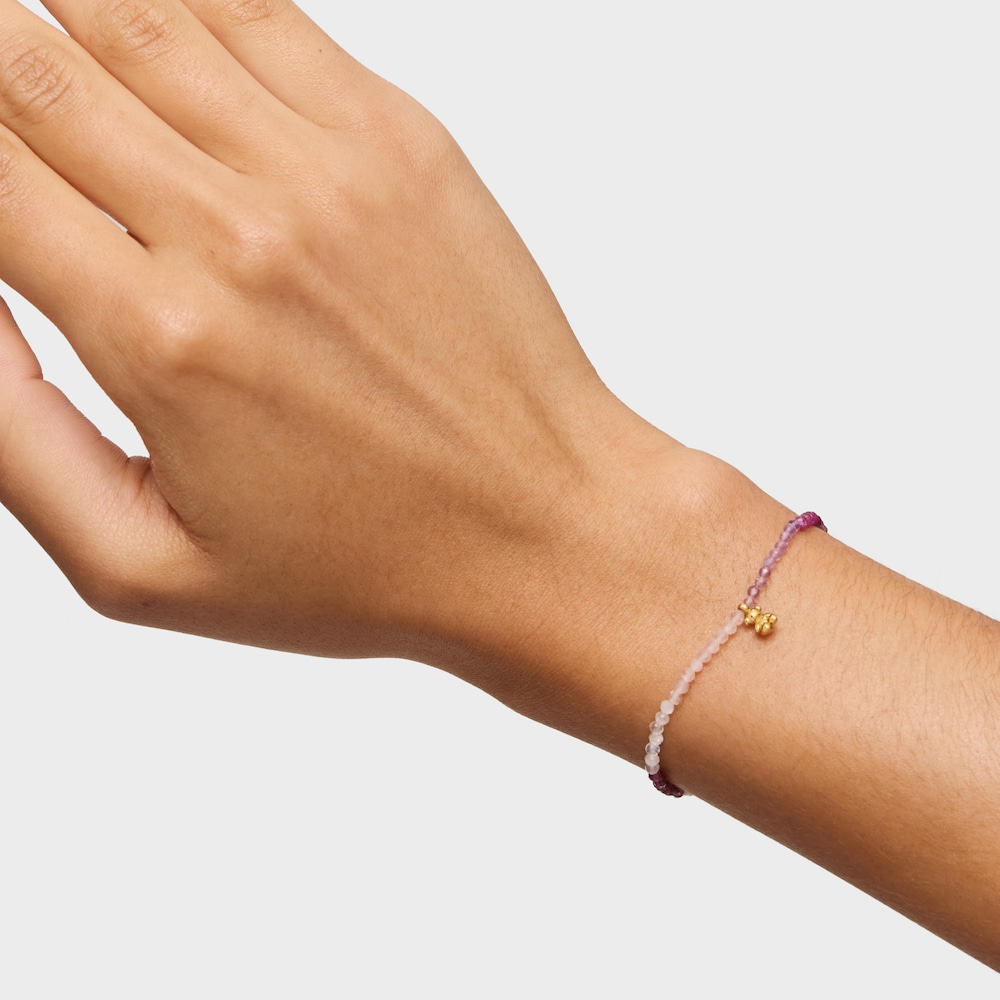 Pulsera el&aacute;stica con ba&ntilde;o de oro 18 kt sobre plata y gemas rosadas Bold Bear