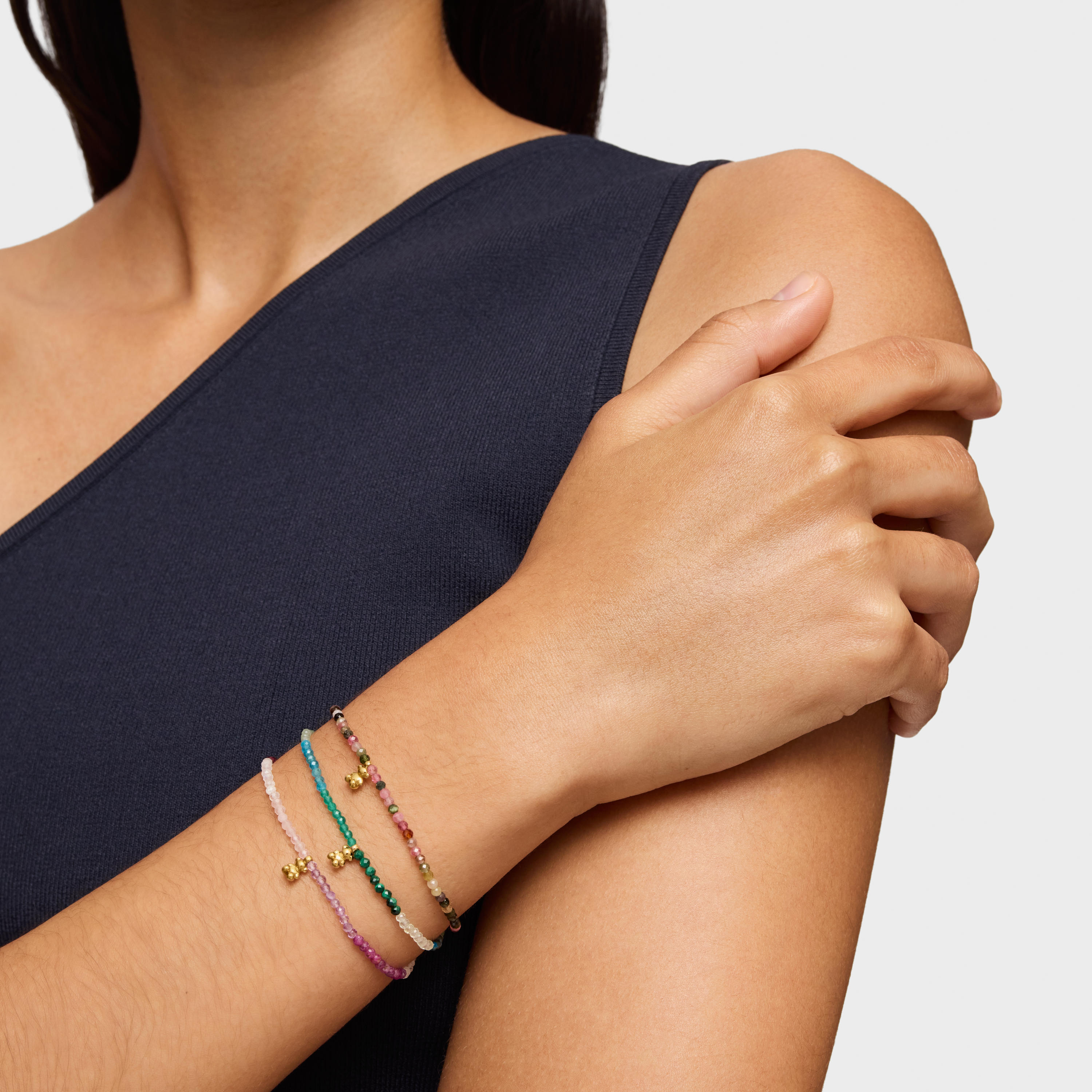 18K gold vermeil elastic Bracelet with green gemstones TOUS Bold Bear