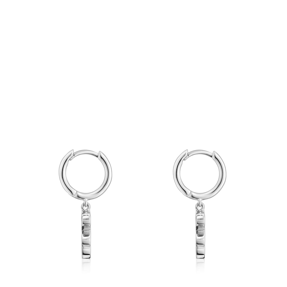 Silver Hoop earrings with bear pendant charm Sweet Dolls image number 1