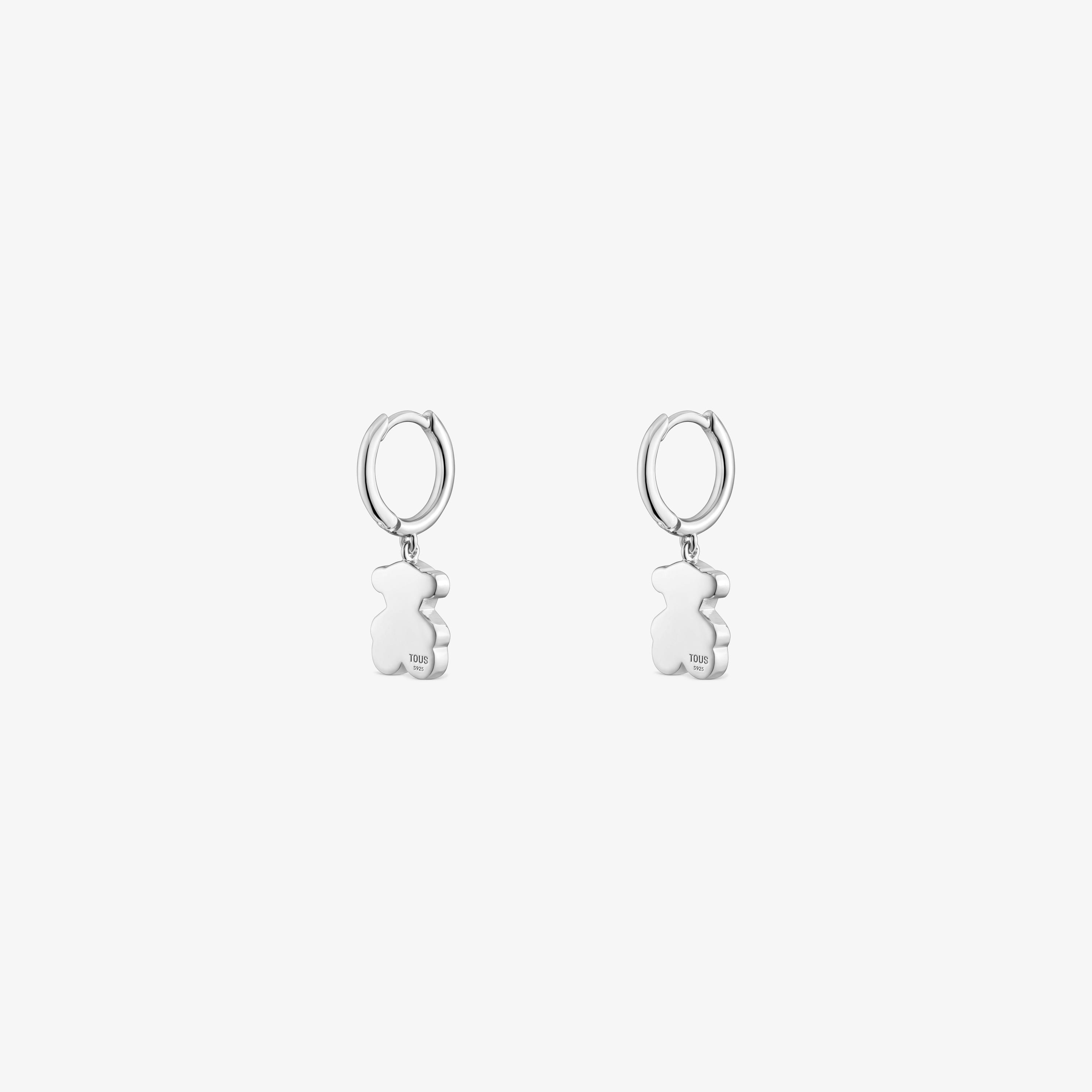 Silver Hoop earrings with bear pendant charm Sweet Dolls