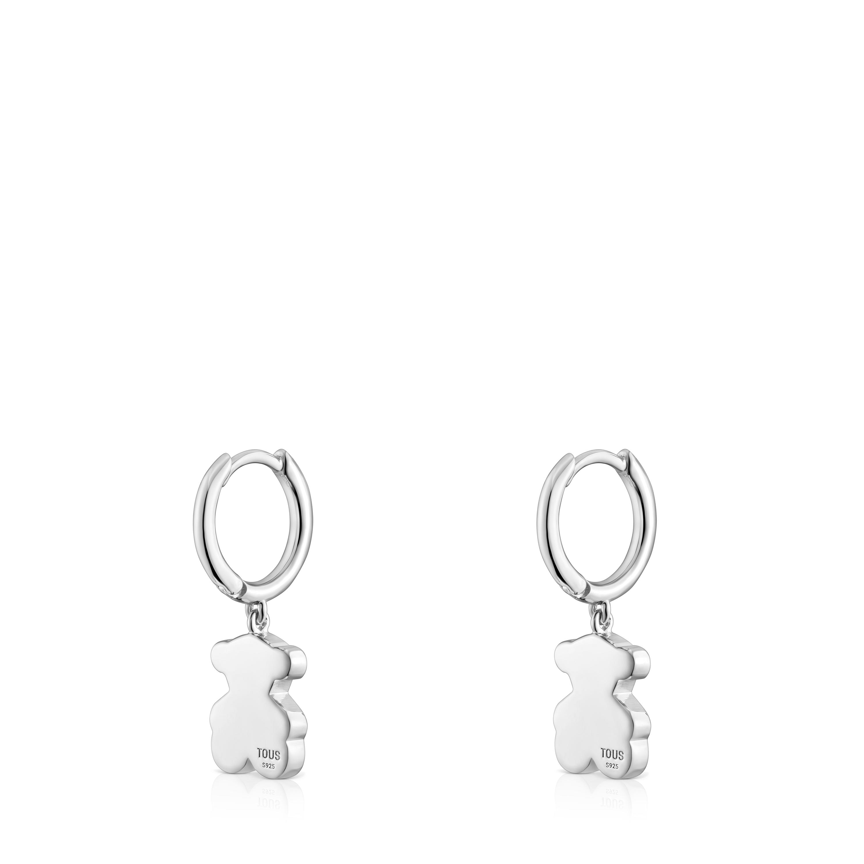 Silver Hoop earrings with bear pendant charm Sweet Dolls