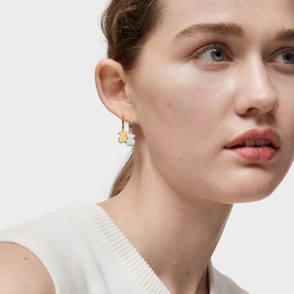 Kolczyki kreolki ze srebra z charmsem w kształcie misia Sweet Dolls