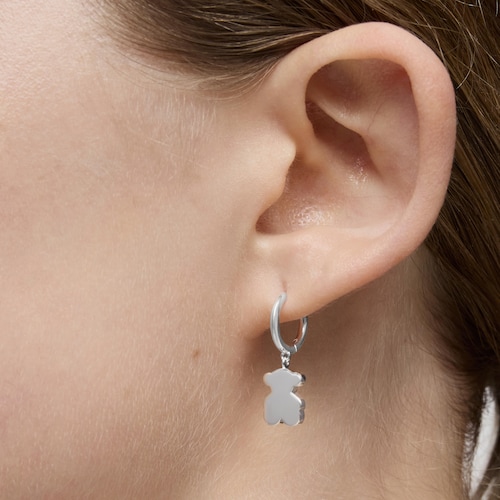 Silver Hoop earrings with bear pendant charm Sweet Dolls