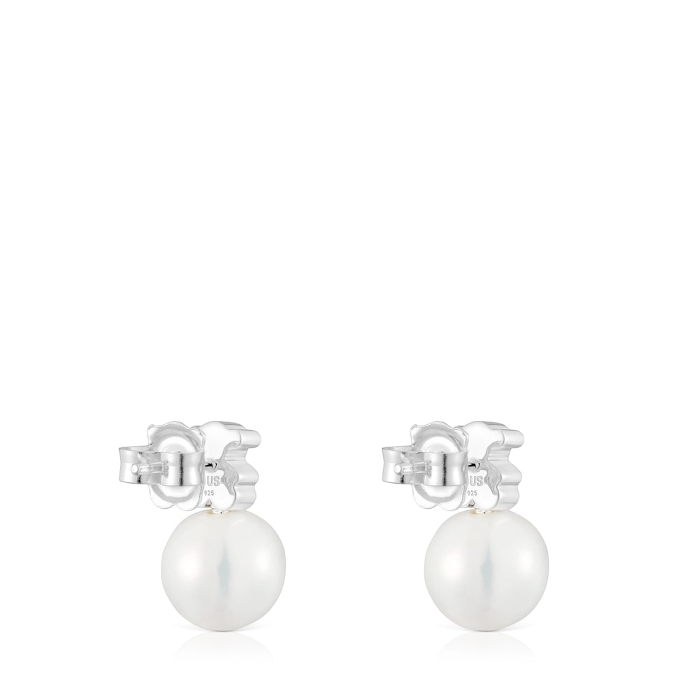 Silver Bear earrings with cultured freshwater pearl Sweet Dolls image number 2