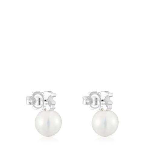 Silver Bear earrings with cultured freshwater pearl Sweet Dolls
