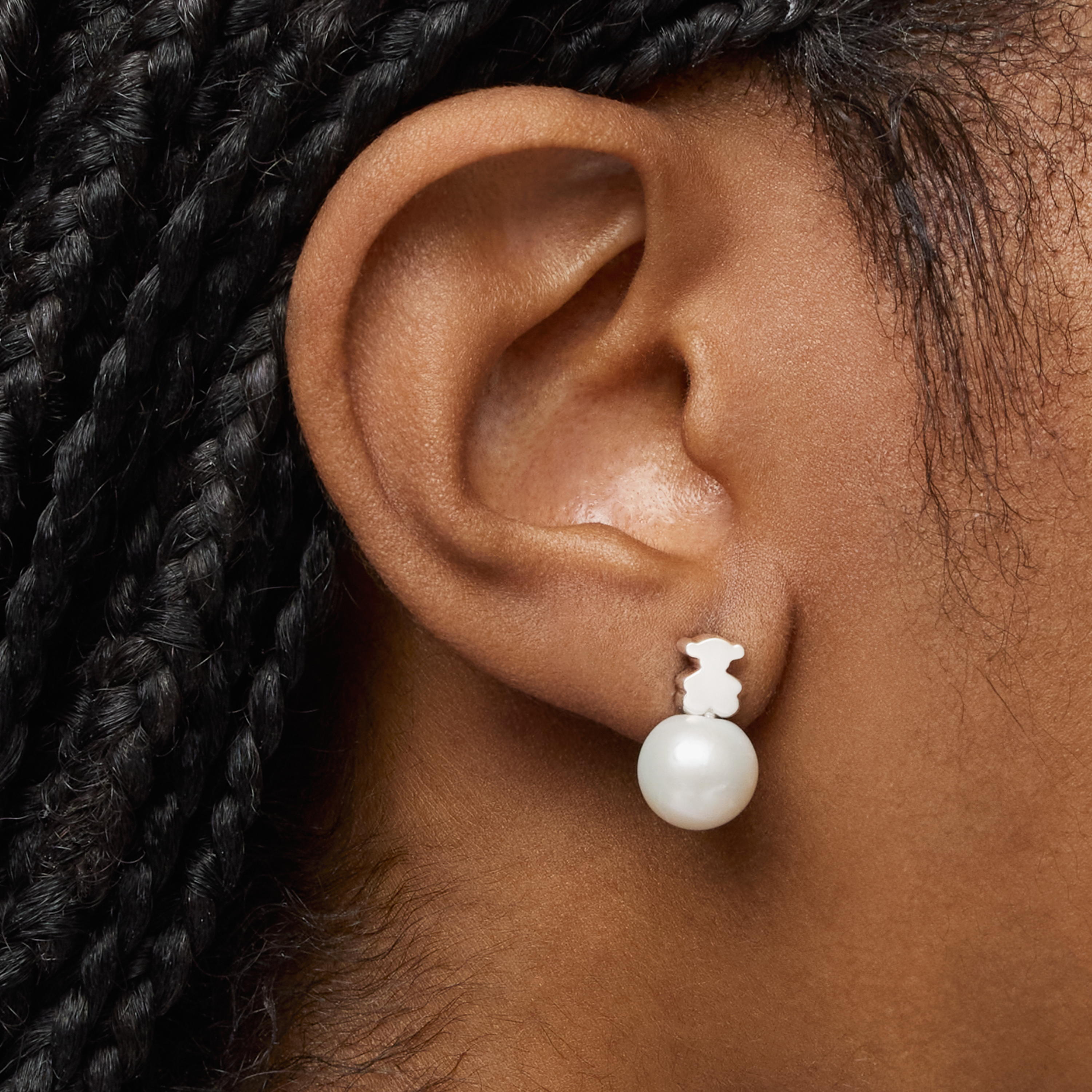 Silver Bear earrings with cultured freshwater pearl Sweet Dolls