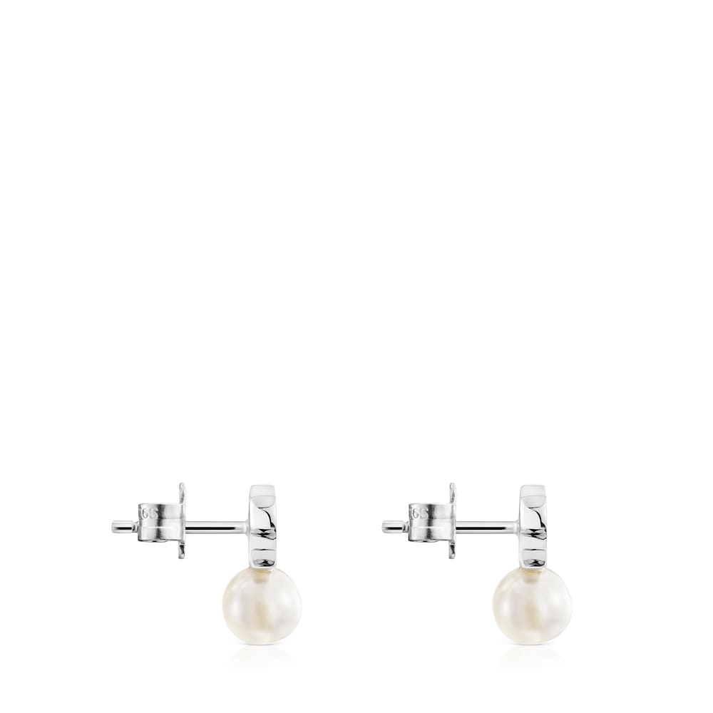 Silver 11mm Bear earrings with cultured freshwater pearl Sweet Dolls image number 1