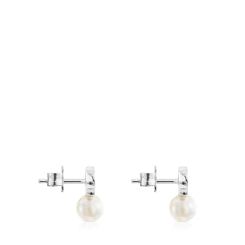 Silver 11mm Bear earrings with cultured freshwater pearl Sweet Dolls