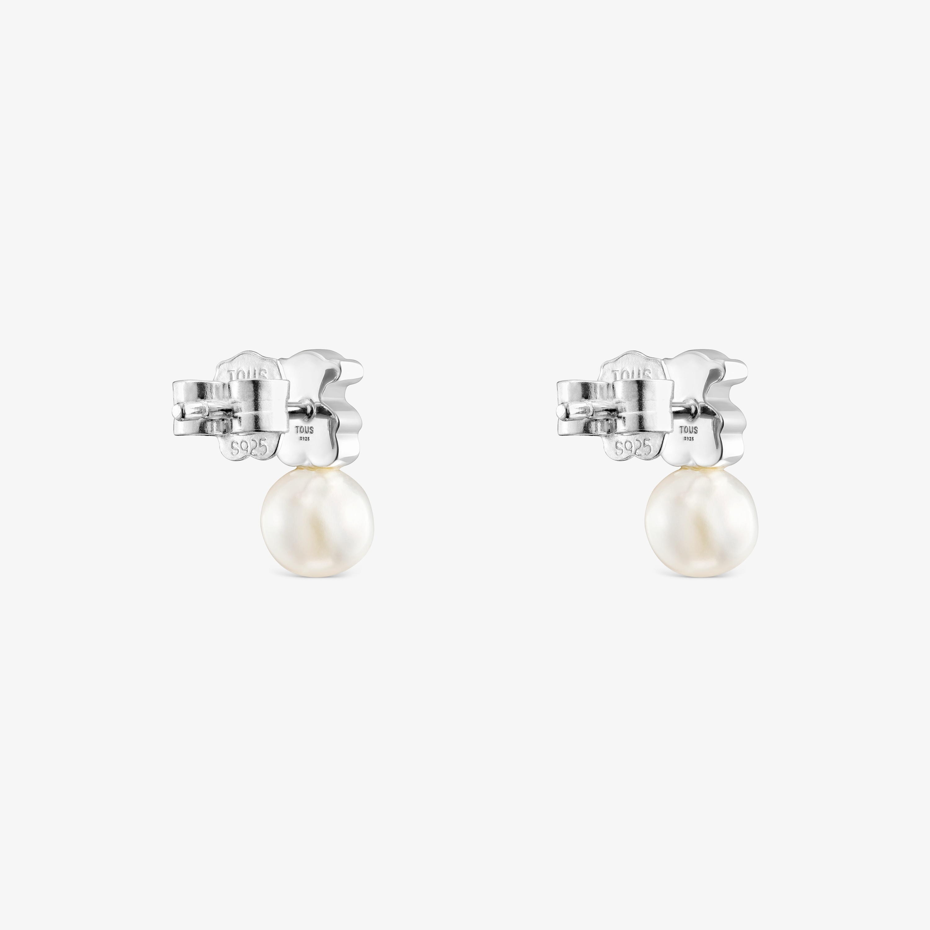 Silver 11mm Bear earrings with cultured freshwater pearl Sweet Dolls