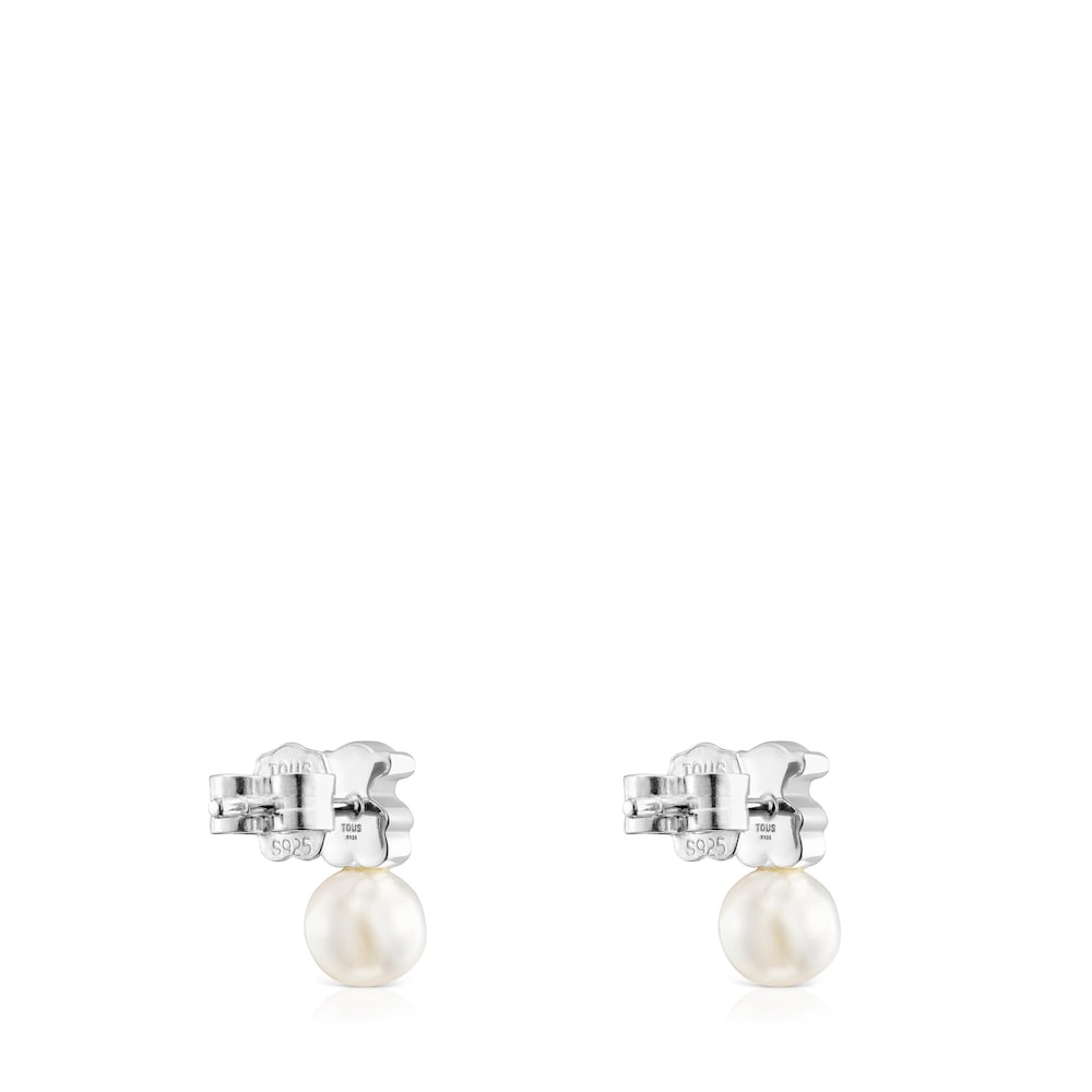 Silver 11mm Bear earrings with cultured freshwater pearl Sweet Dolls image number 2