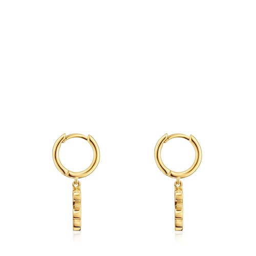 18kt gold plating over silver Hoop earrings with 18kt gold plating over silver and bear pendant charm TOUS Sweet Dolls