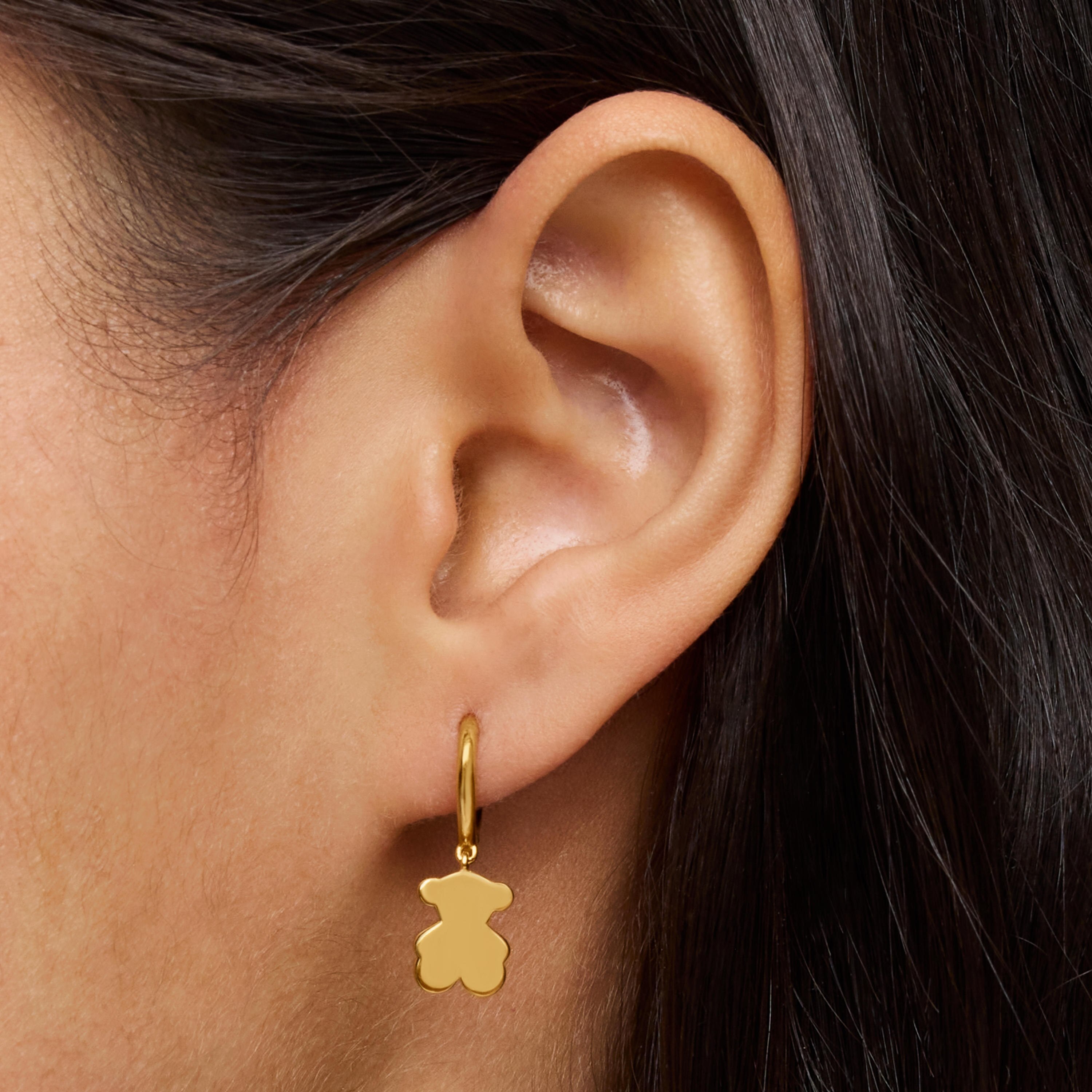 18K gold vermeil Hoop earrings with 18K gold vermeil and bear pendant charm TOUS Sweet Dolls